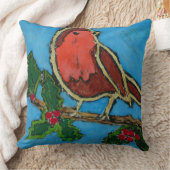 Coussin Red Robin, Green Holly Red Berries (Couverture)