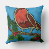 Coussin Red Robin, Green Holly Red Berries (Verso)