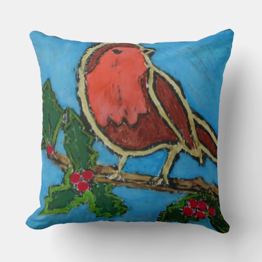 Coussin Red Robin, Green Holly Red Berries (Recto)