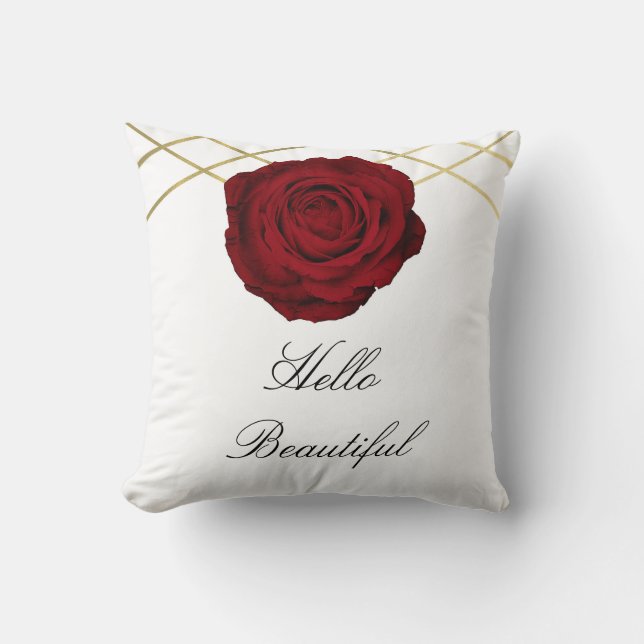 Coussin Red Rose & Gold Lines Floral Elegant Glam moderne (Recto)