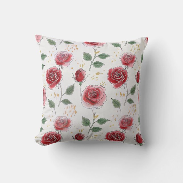 Coussin Red Roses Floral Line Motif (Recto)