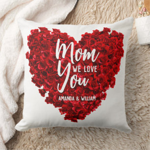 Coussin Red Roses Heart Love You Maman Fête des Mères