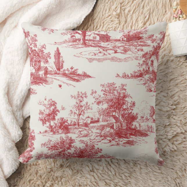 Coussin Red Toile Countryside Scene (10) (Couverture)