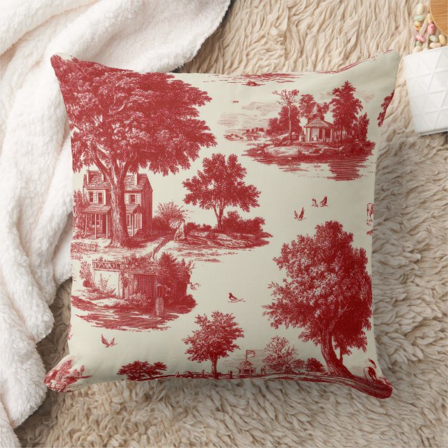 Coussin Red Toile Countryside Scene (12) (Couverture)