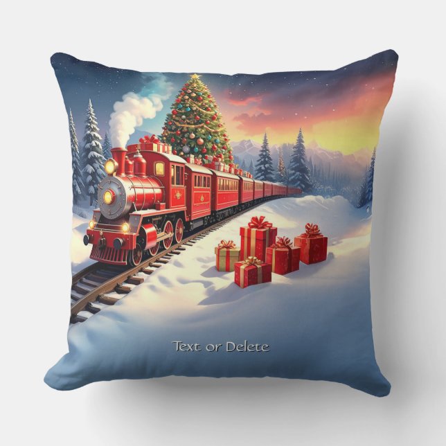 Coussin Red Train Christmas Tree Holiday Throw Pillow (Recto)