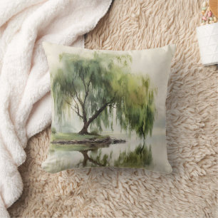 Coussin Reflet d'arbre de saule serein Art de la nature (1