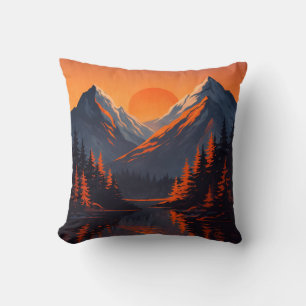 Coussin Reflet de coucher de soleil de montagne Ciel orang