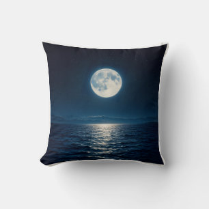 Coussin Reflet d'eau de pleine lune Lumière de lune abstra