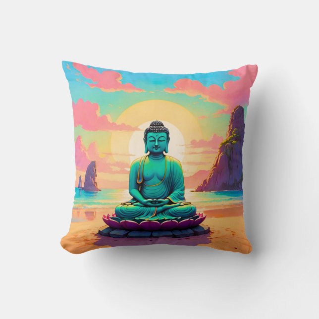Coussin Reflet du coucher de soleil de Bouddha (Recto)