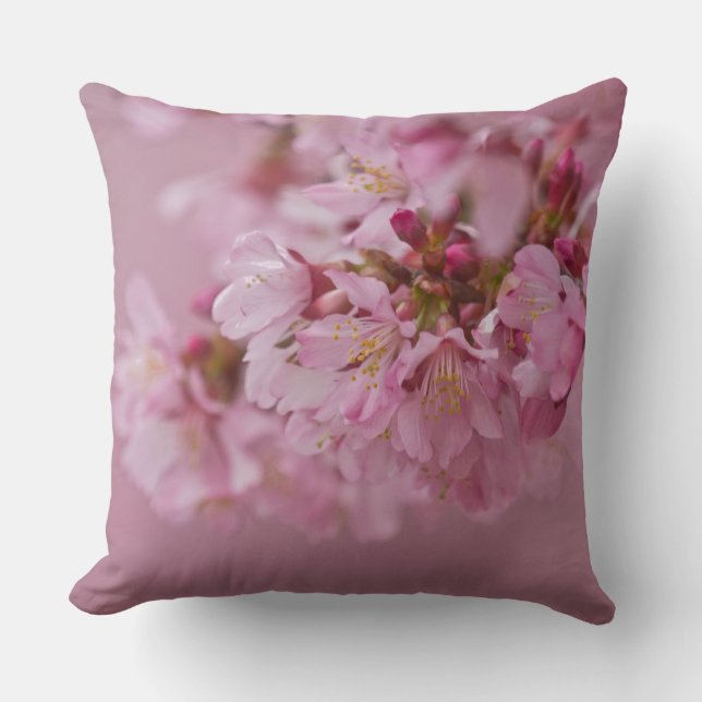 Coussin Reflets Rose Pâle des Fleurs de Cerisier Sakura (Recto)