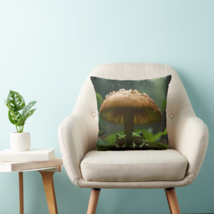 Coussin Refuge Rainy Day : Frogs Shelter Sous Champignons
