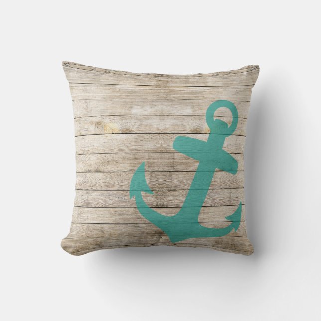 Coussin Regard bleu nautique Girly d'Ancre et en bois (Recto)
