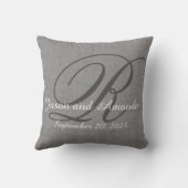 Coussin Regard de toile gris rustique de monogramme de (Verso)