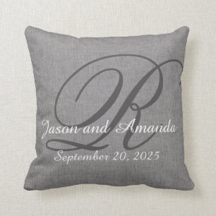 Coussin Regard de toile gris rustique de monogramme de