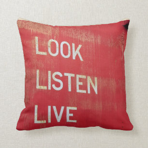Coussin Regardez. Écoutez. Vivez. Carreau