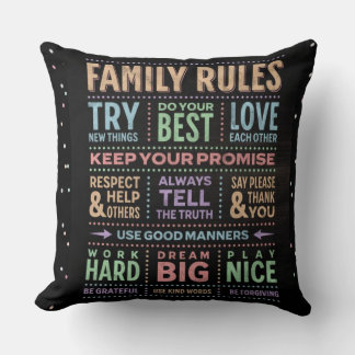 Coussin Règles de famille personnalisées Art de mot éditab
