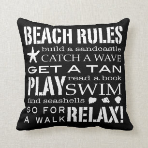 Coussin Règles de plage par le gris blanc noir croquant d
