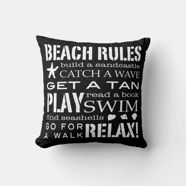 Coussin Règles de plage par le gris blanc noir croquant de (Recto)