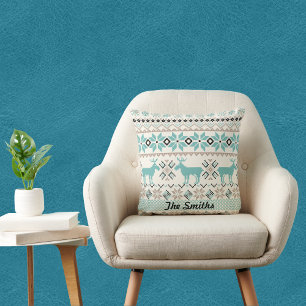 Coussin Reindeer et Motif nordique de flocon de neige