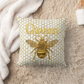 Coussin Reine abeille dorée pailletée en nid d'abeille hex (Couverture)