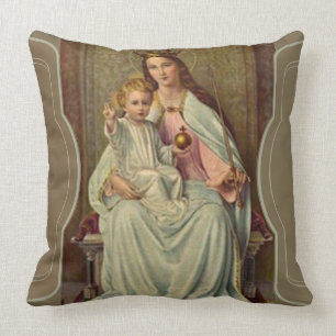 Coussin Reine couronnée de ciel Jésus infantile tenant le