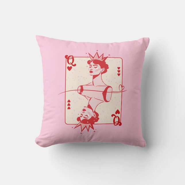 Coussin Reine des Coeurs rouge et rose (Recto)