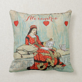 Coussin Reine du dessin vintage de coeurs personnalisé