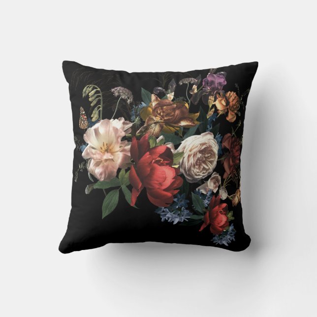 Coussin Rembrandt floral foncé et moody (Verso)