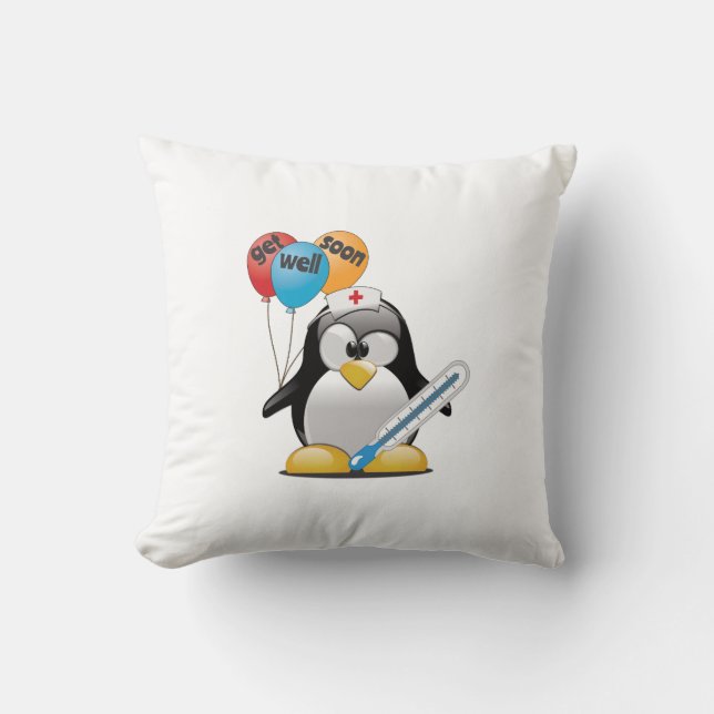 Coussin Remets-toi vite. Infirmière pingouin. (Recto)