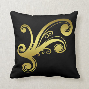 Coussin Remous victorien d'or élégant sur décoratif noi