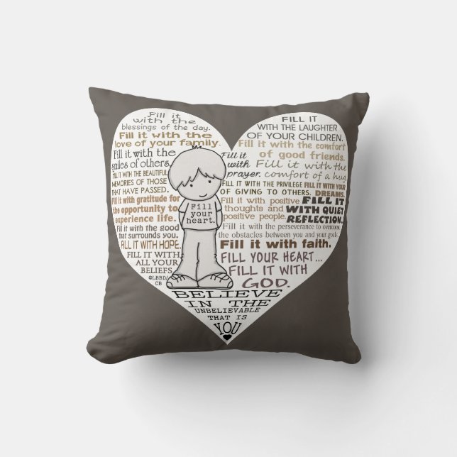 Coussin Remplis ton cœur - Brun foncé (Recto)