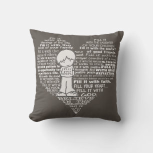 Coussin Remplissez vos lettres du coeur blanc/Brown foncé
