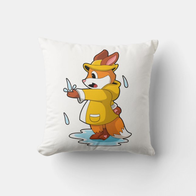 Coussin Renard à la pluie avec gouttes de pluie (Recto)
