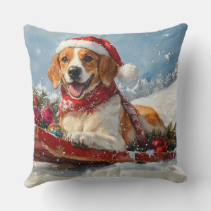Coussin Renard anglais américain de Noël en traîneau
