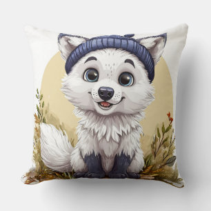 Coussin Renard arctique de dessin animé adorable avec un c