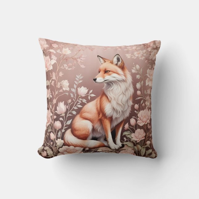 Coussin Renard Avec Flore Rose Rêvé (Recto)