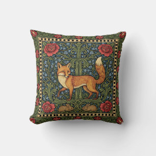 Coussin Renard botanique élégant inspiré de William Morris