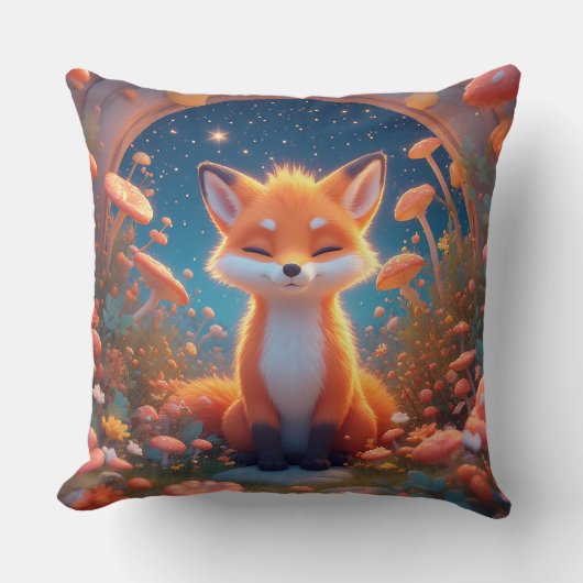 Coussin Renard Charmant Assis au Milieu d'une Forêt Fantas (Recto)