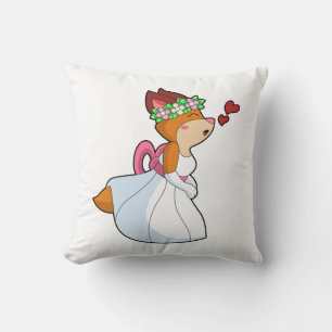 Coussin Renard comme mariée avec une robe de mariée et une
