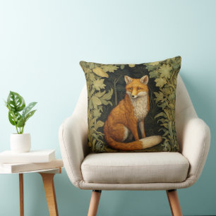 Coussin Renard dans la forêt, style Art nouveau