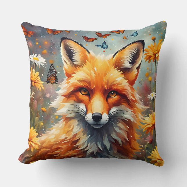 Coussin Renard dans la prairie (Recto)