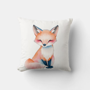 Coussin Renard d'aquarelle impressionniste avec champignon