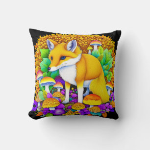 Coussin Renard d'automne dans les champignons et les feuil