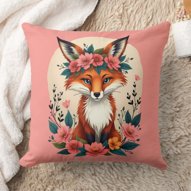Coussin Renard de Boho Whimsical avec forêt de Couronne Fl (Couverture)