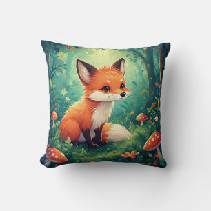 Coussin Renard De Cartoon Adorable Avec Champignons