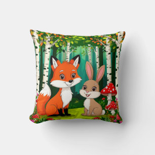 Coussin Renard de dessin animé adorable avec des champigno