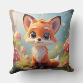 Coussin Renard de dessin animé mignon assis sur un chemin (Verso)