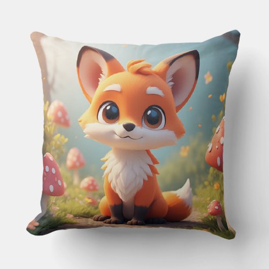 Coussin Renard de dessin animé mignon assis sur un chemin (Recto)