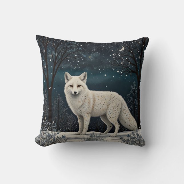 Coussin Renard d'hiver blanc rétro élégant (Recto)