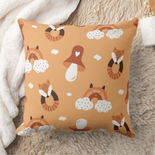 Coussin Renard et champignon de la forêt en art folkloriqu